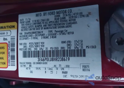 2017 Ford Fusion Hybrid Se из США, поврежденный, VIN 3FA6P0LU8HR238619